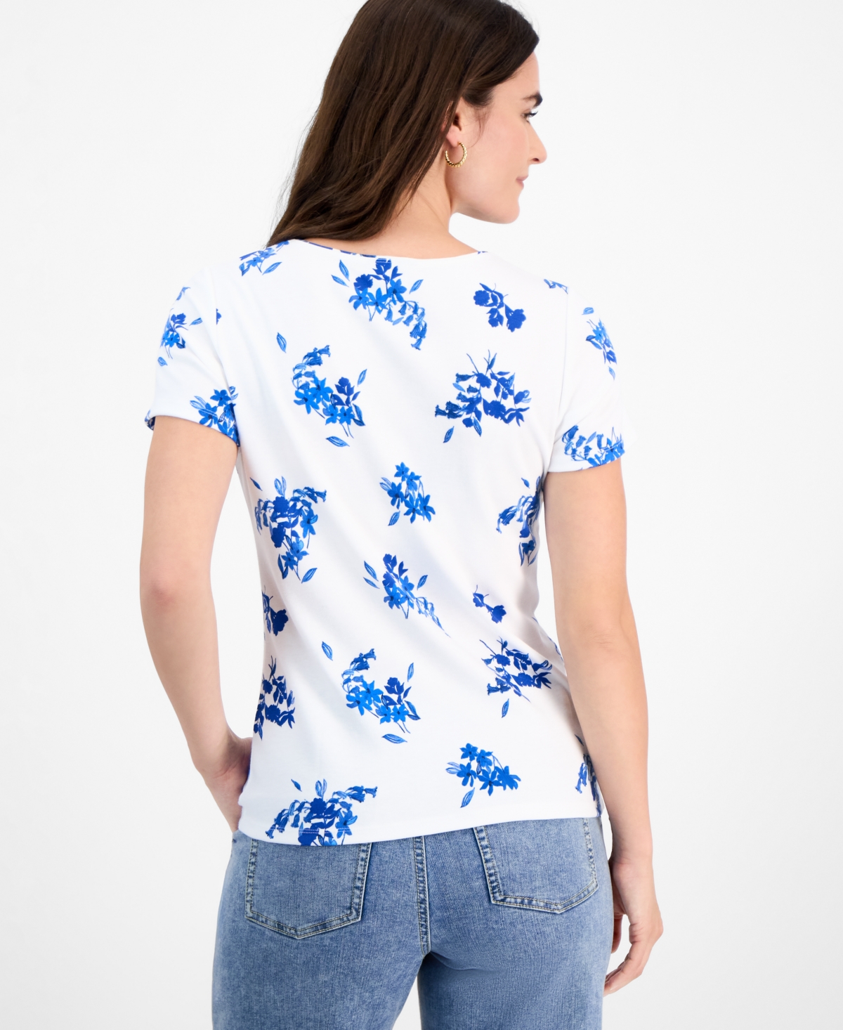 Style & Co Women's Printed Scoop-neck Short-sleeve T-shirt, Exclusively At Macy's In Blue Floral