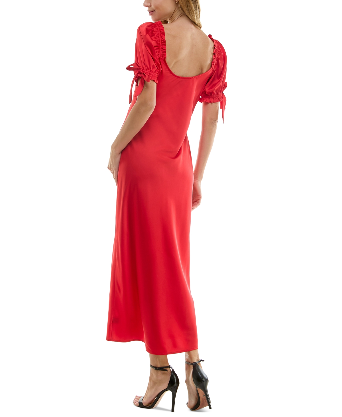 Crystal Doll Juniors' V-neck Puff-sleeve Midi Dress In Red