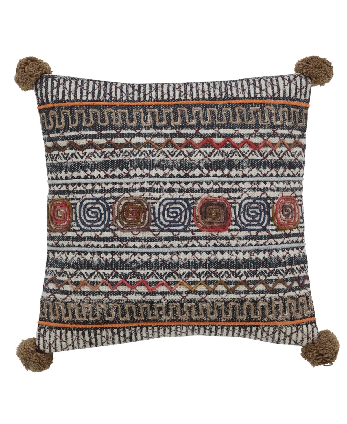 Ihi Home Embroidered Pillow, Natural - Geometric Half and Half Natural 105