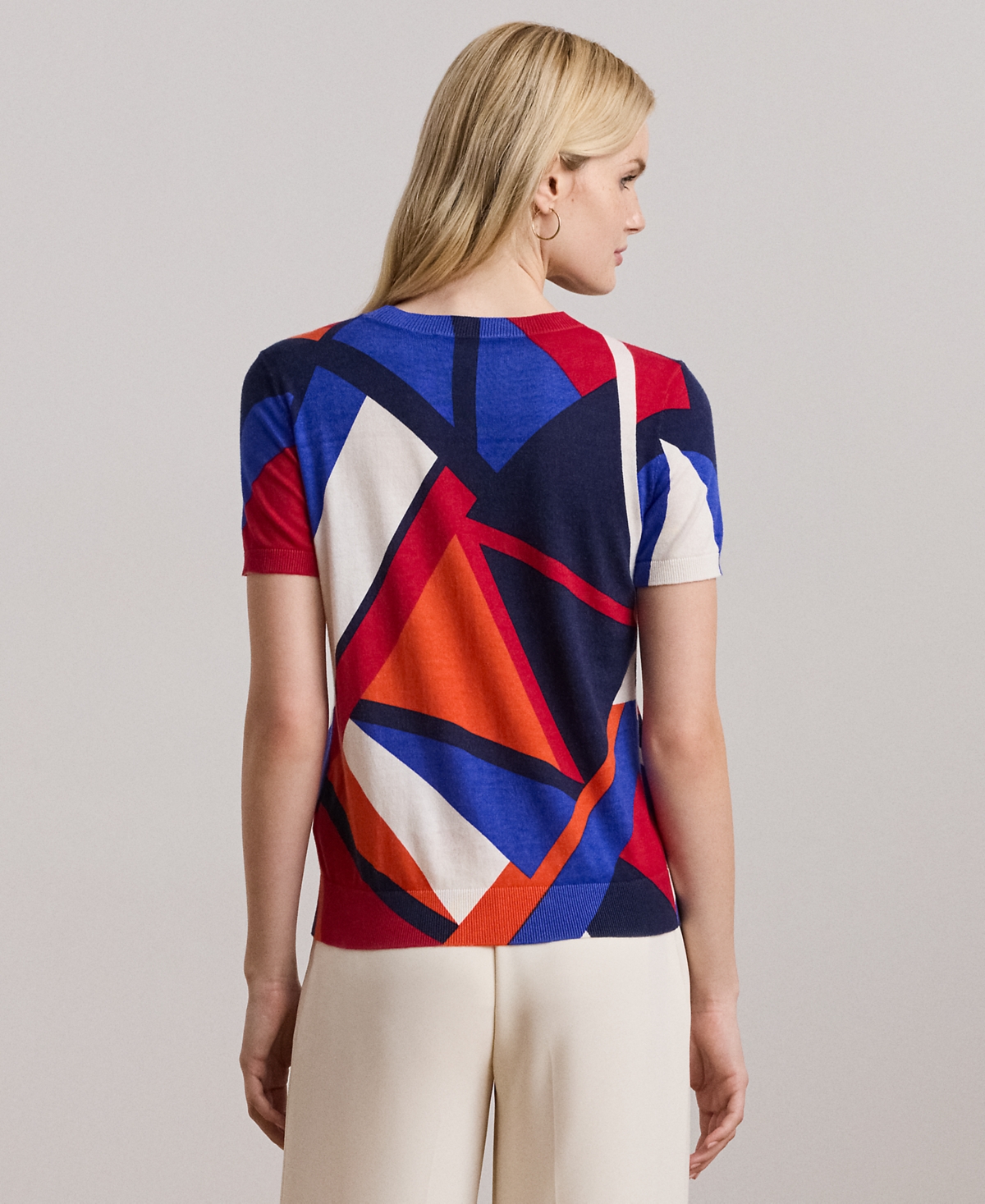 Lauren Ralph Lauren Petite Print Cotton-Blend Short-Sleeve Sweater