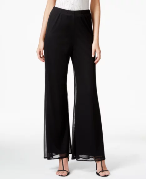 Petite Mesh Wide-Leg Dress Pants - Black