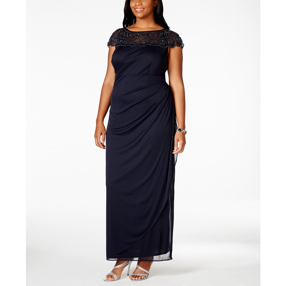 MSK Plus Size Embellished Ruched Gown   Dresses   Women