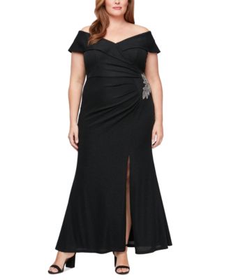 Alex Evenings - Plus Size Long Off-the-Shoulder A-Line Dress