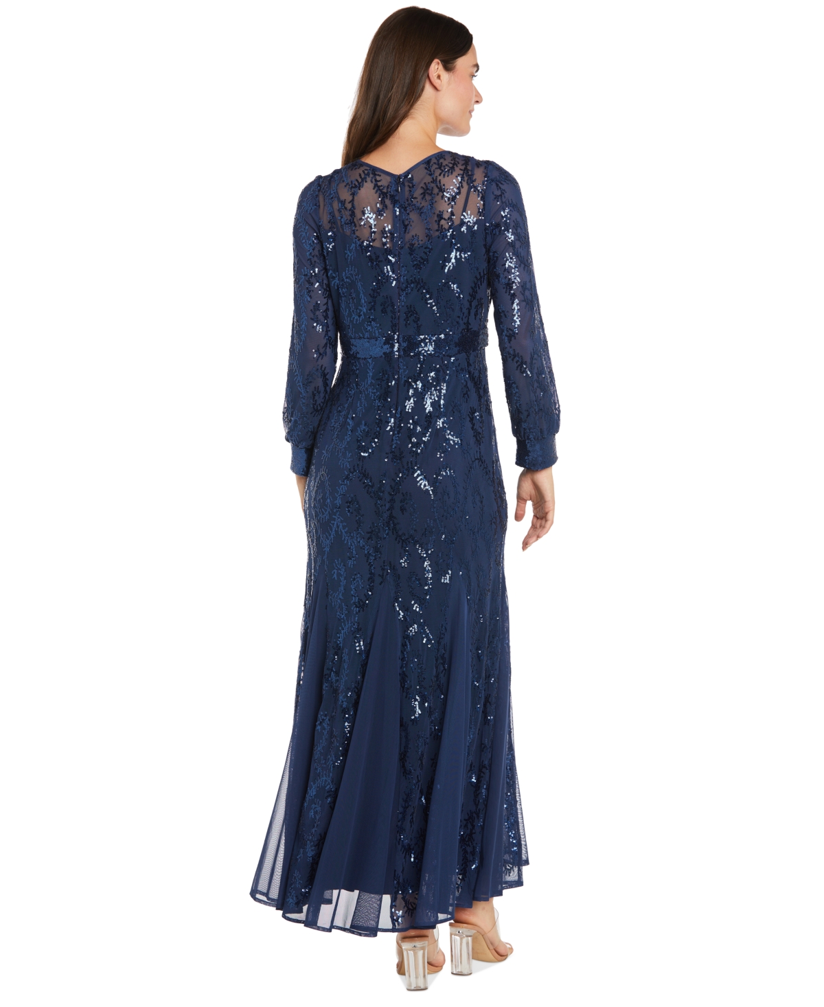 R & M Richards Petite Sequined Gown In Twilight