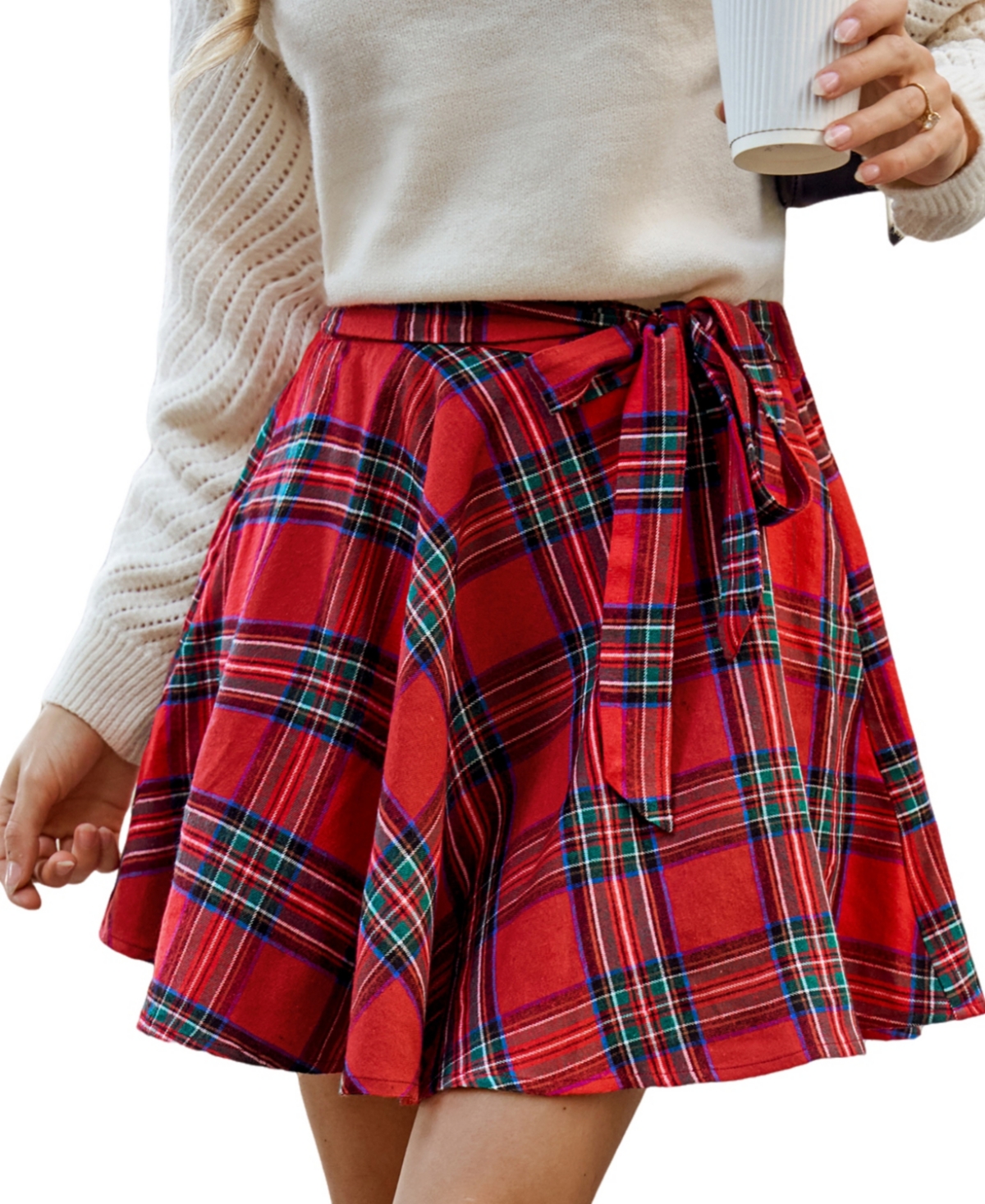 Women's Red Plaid A-Line Mini Skirt - Red