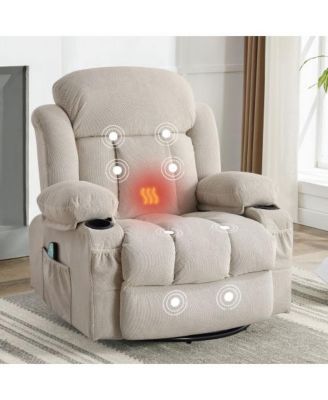 Swinging Recliner Massage Heated Sofa with USB and 2 Cup Holders