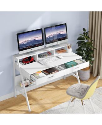 47 inch Computer & Office Writing Desk with Storage Shelf,Drawers & Monitor Stand Riser for Home Office Use