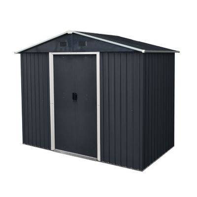 8ft x 4ft Outdoor Metal Storage Shed with Sliding Door and foundation for Backyard, Patio, Lawn (Black and White