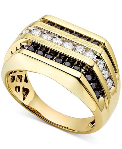 Men&#39;s White and Black Diamond (1 ct. t.w.) Ring - Rings - Jewelry & Watches - Macy&#39;s