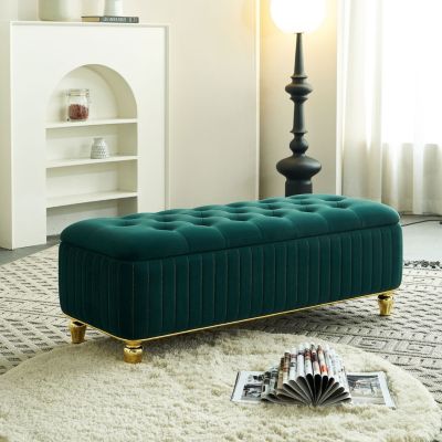 Streamdale 47'' Velvet Storage Ottoman, Gold Accents