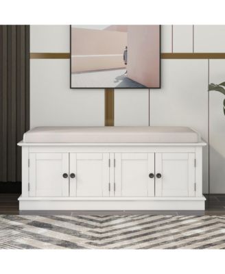 Multi-Use Storage Bench – 4-Door Organizer Cabinet with Shelves for Hallway, Bedroom, or Mudroom