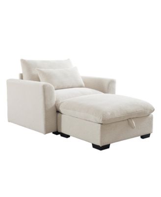 Beige Corduroy Sofa Couch, Modular Couch with Storage Ottoman, Couch Deep Seat Couches for Modern Living Room/Apartment/Office