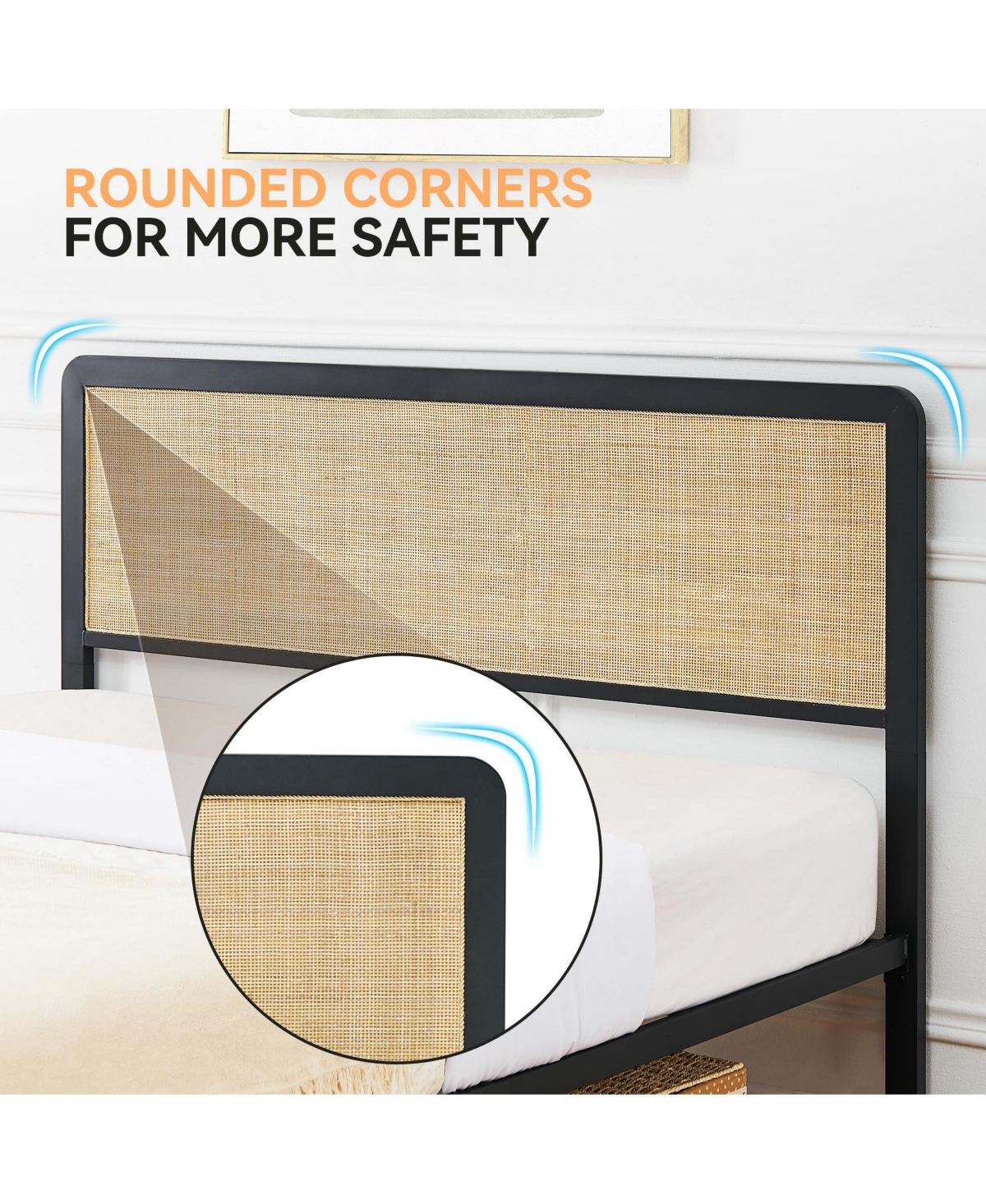 gaomon Size Metal Bed Frame, Size Bed Frame with Rattan Headboard and Footboard