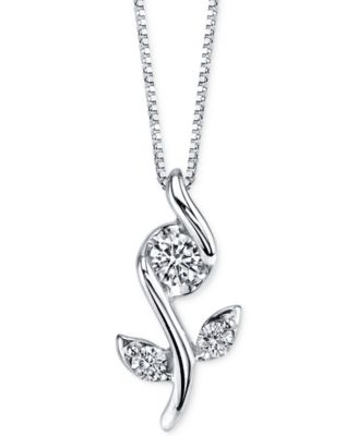 Macy's - Diamond Flower Pendant Necklace (1/8 ct. t.w.) in 14k White Gold