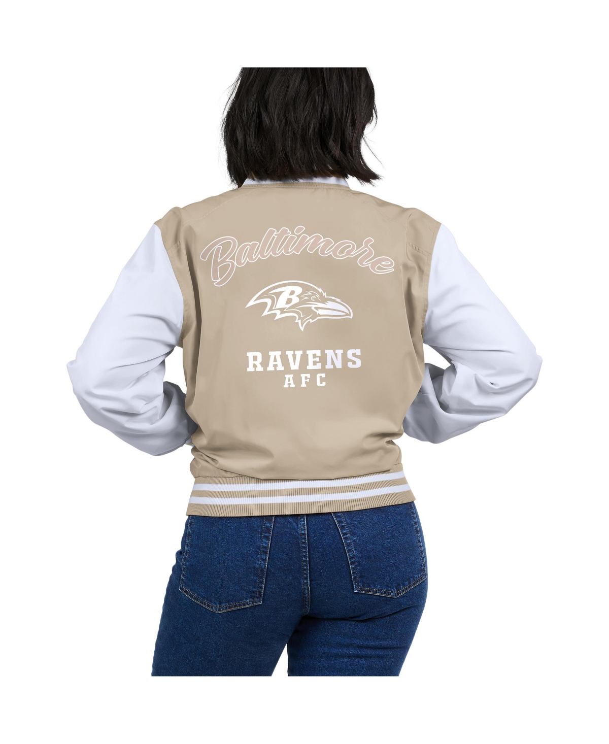 Wear By Erin Andrews Women's Tan Baltimore Ravens Tonal Full-zip Bomber Jacket In Tan,white