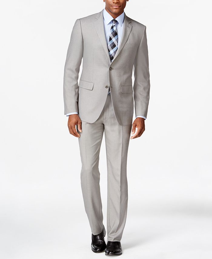 Perry Ellis Portfolio Light Grey Sharkskin Slim-Fit Suit - Macy's