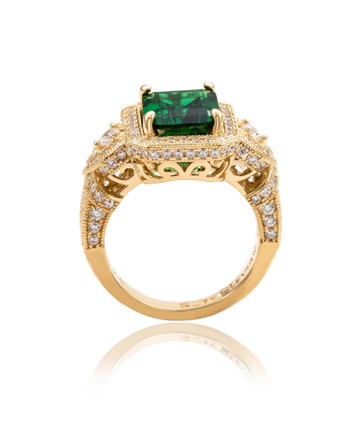 Suzy Levian New York Suzy Levian Yellow Sterling Silver Emerald-Cutand White Cubic Zirconia Pave Ring - Green