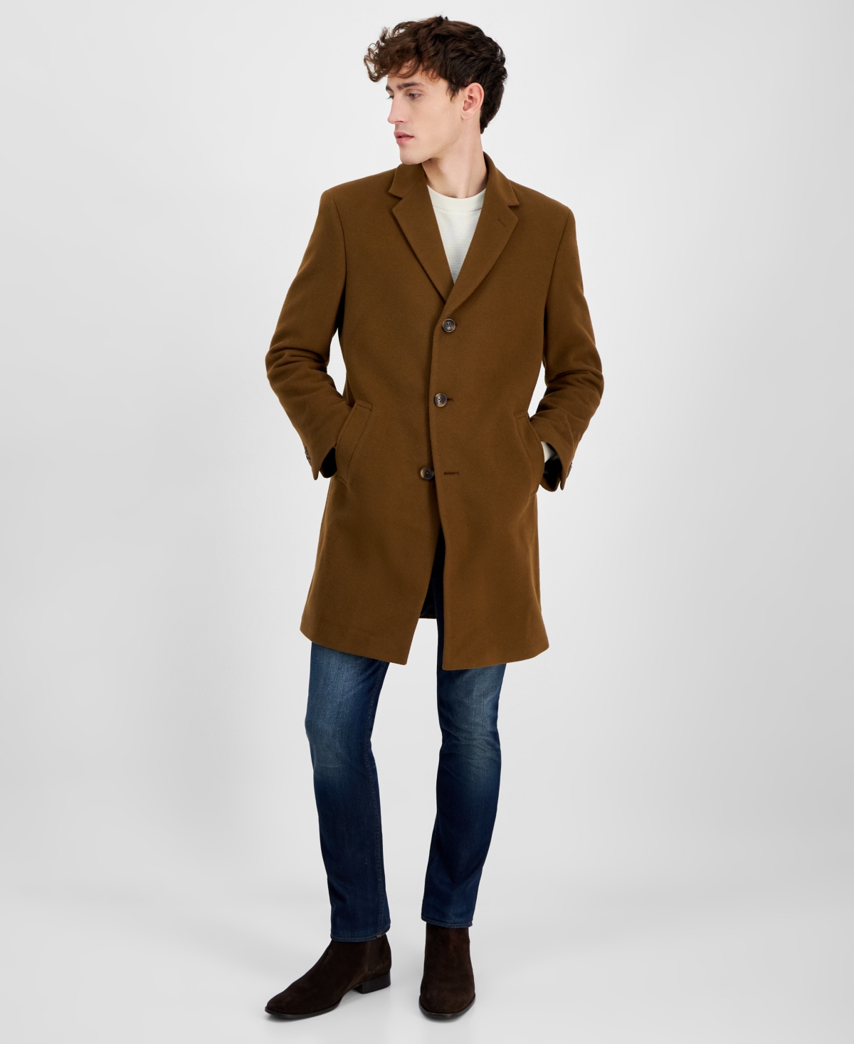 Nautica Men's Barge Classic Fit Wool/cashmere Blend Solid Overcoat In Vicuna
