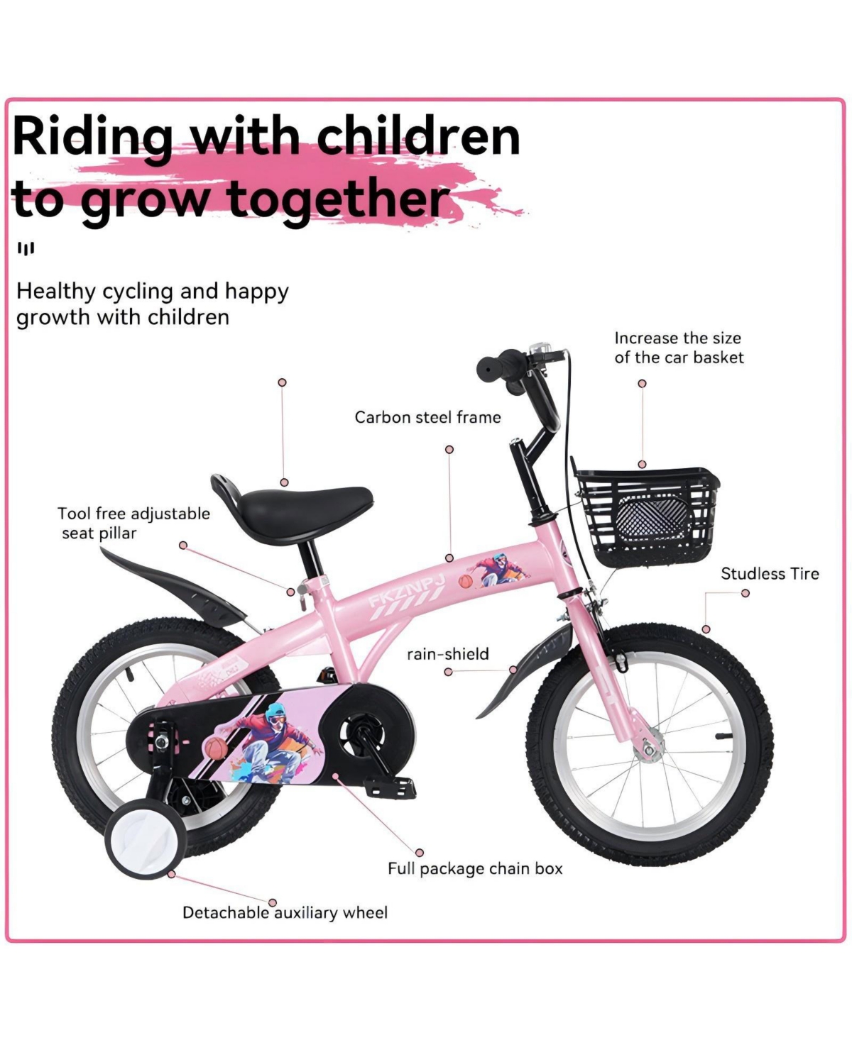 Streamdale Furniture 18 inch sporty kids bike with training wheels and stand Adjustable saddle Suitable for aged 5-10 years tall Height 39-49 inches