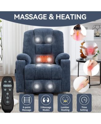 |Large Size  Chenille Fabric & Steel Frame Power Lift, Massage & Heat,  2 Steel Cup Holders  Recliner  chair