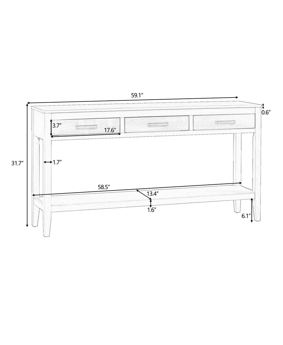 Streamdale Furniture Contemporary 3-Drawer Console Table with Shelf, Entrance Table for Entryway, Hallway, Living Room, Foyer, Corridor