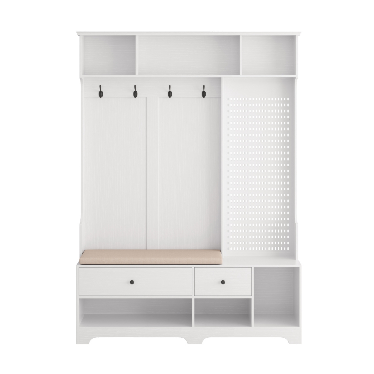 Streamdale Furniture Multi-purpose Hallway Hall Tree with Removable Linen Cushioned Entryway Bench, Coat Rack, Storage Shelves, and Diy Pegboard,for H
