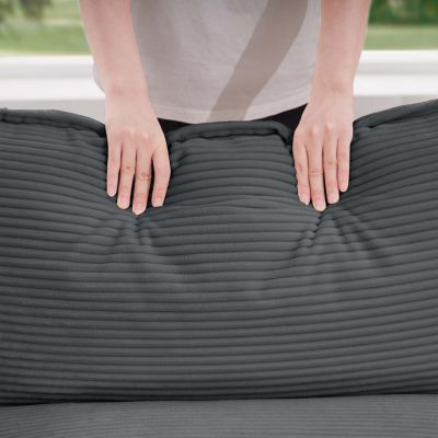 Modern Fabric Living Room Sofa with 4 Pillows Upholstered Large Deep Seating Loveseat, Grey Corduroy