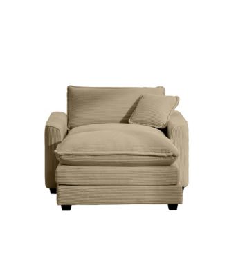 Comfortable Single Chair Deep Seat Sofa With Footstool With One Pillow, Suitable for Living Room and Bedroom, Club Multiple Occasions, Tan Corduroy Fabric