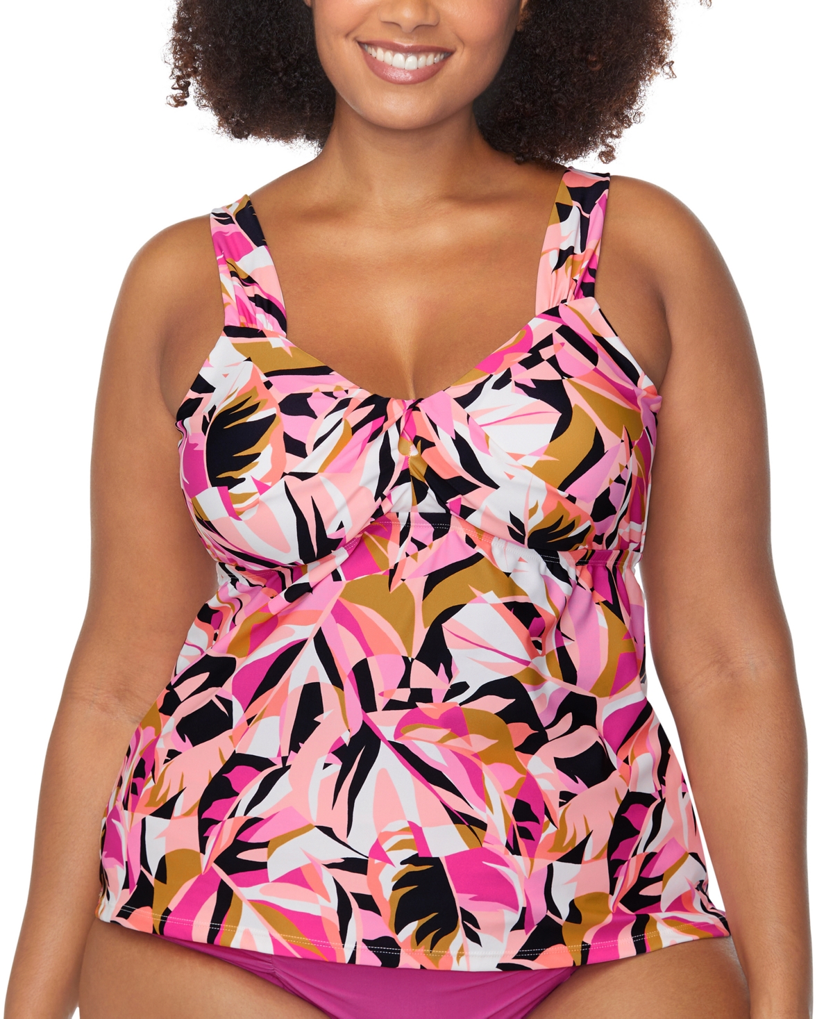 Raisins Curve Trendy Plus Size Rimini Twist-front Tankini Top In Multi
