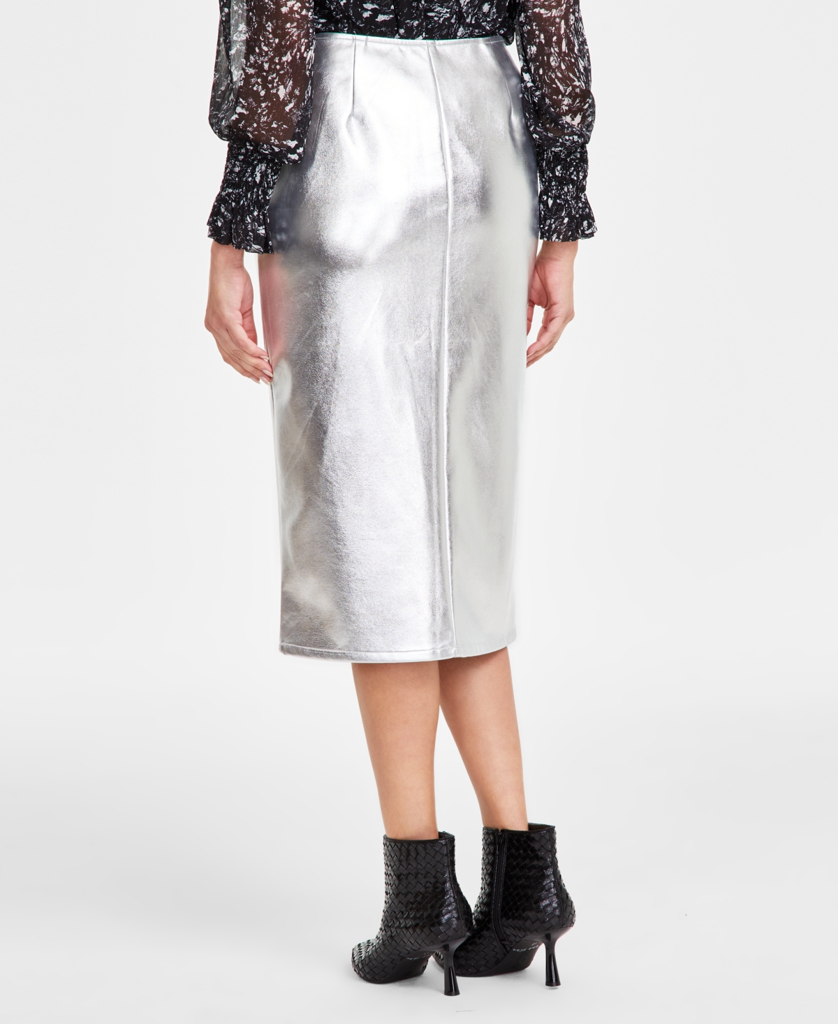 Inc International Concepts Women's Metallic Slit-front Pencil Skirt, Exclusively At Macy's In Metallic