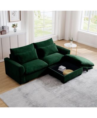 Sectional Sofa Comfy Corduroy Couch for Living Room with Pillows and Round Armrests, Modern Corduroy Sofa Sleeper Deep Couches with Storage Ottoman (Green, 2-Seat)