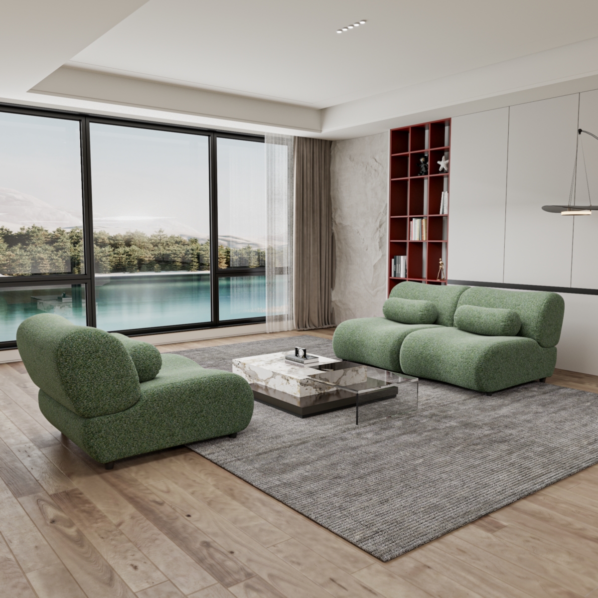 Streamdale Furniture Elegant Green Chenille Fabric Sofa - 3-Piece Modular Sectional with Cozy Recline & Unique Design - Ideal for Modern Living Rooms