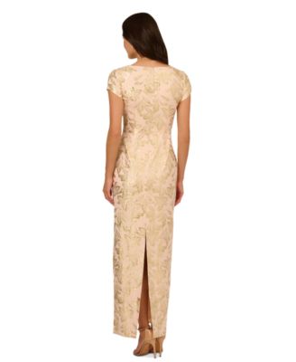 slim fit dress slacks Sleeveless Sequin Floral Lace Gown in Midnight Multi Nude main image 0