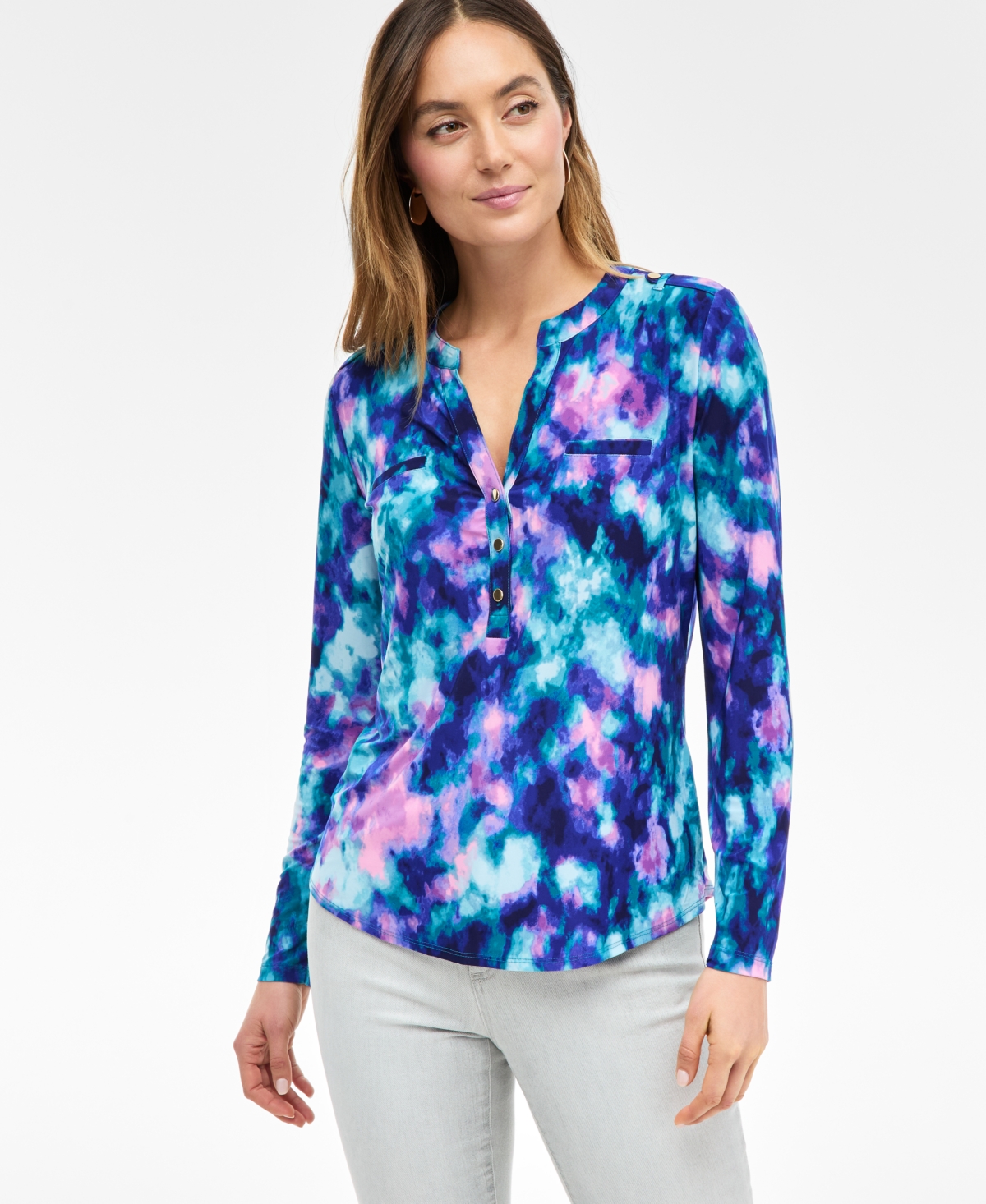Women's Printed Button Shirt, Exclusively at Macy's - Delia Dye