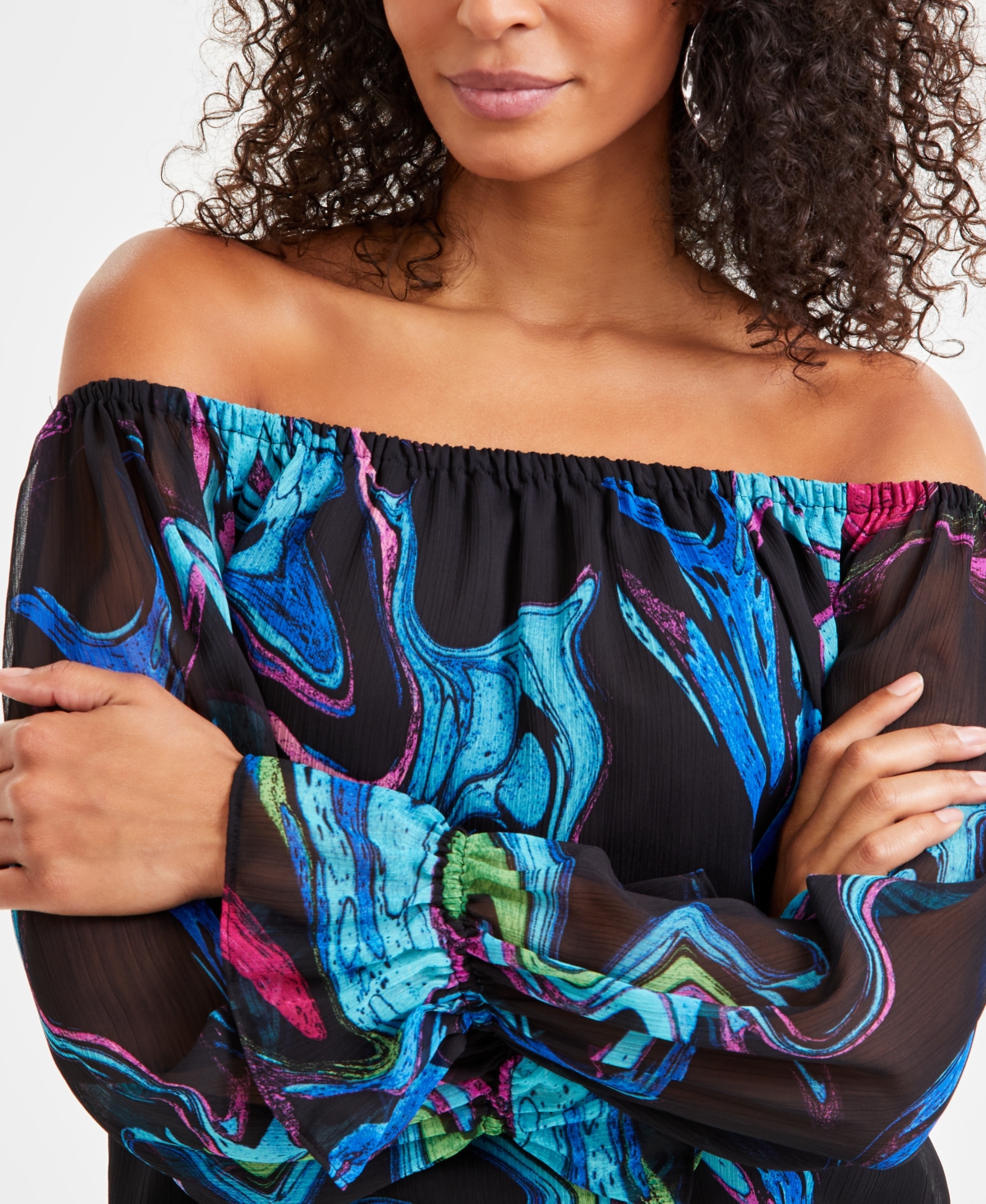 Inc International Concepts Women's Off-the-shoulder Top, Exclusively At Macy's In Meara Marb
