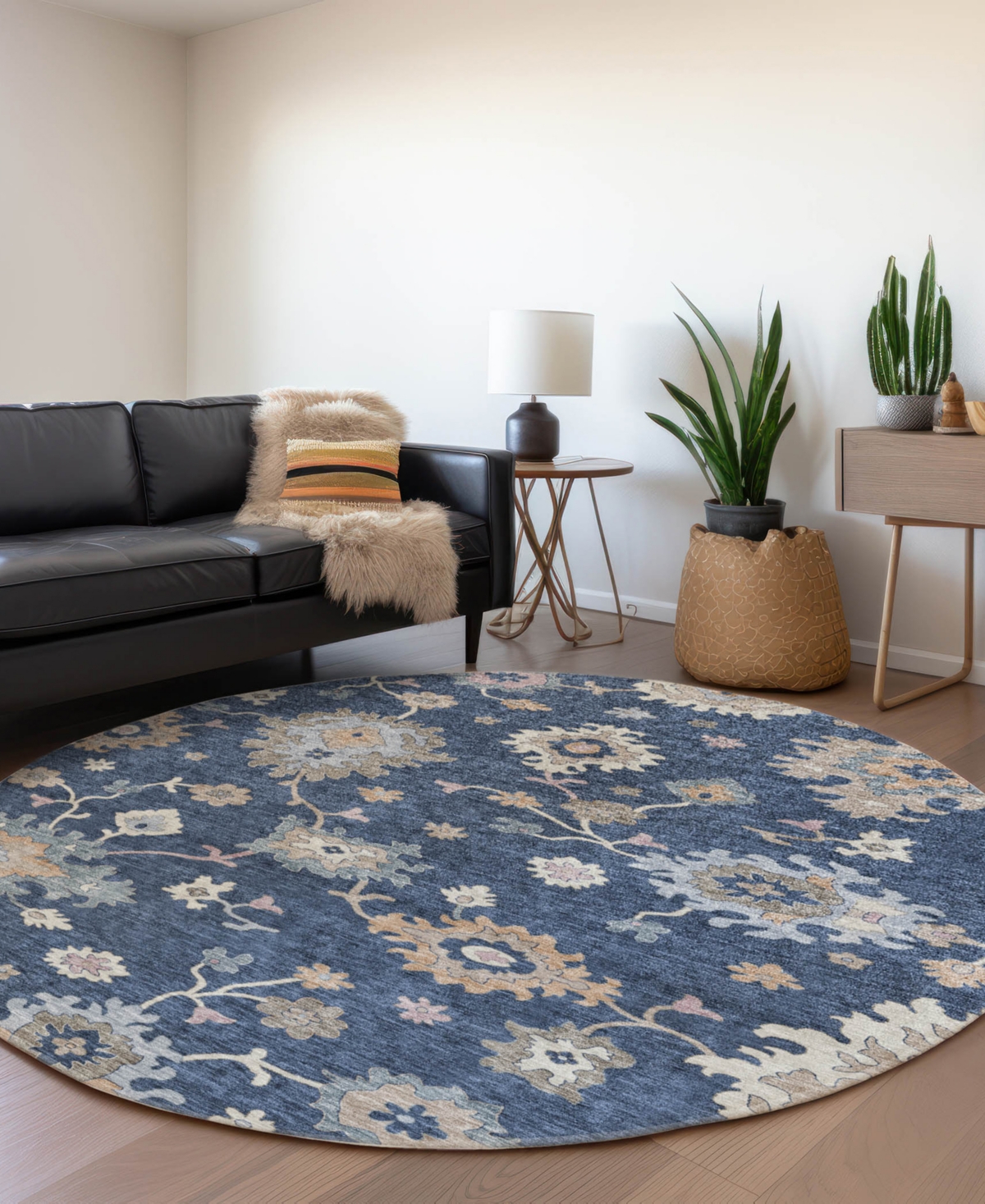 Addison Chantille Machine Washable Acn1218 8'x8' Round Area Rug In Navy