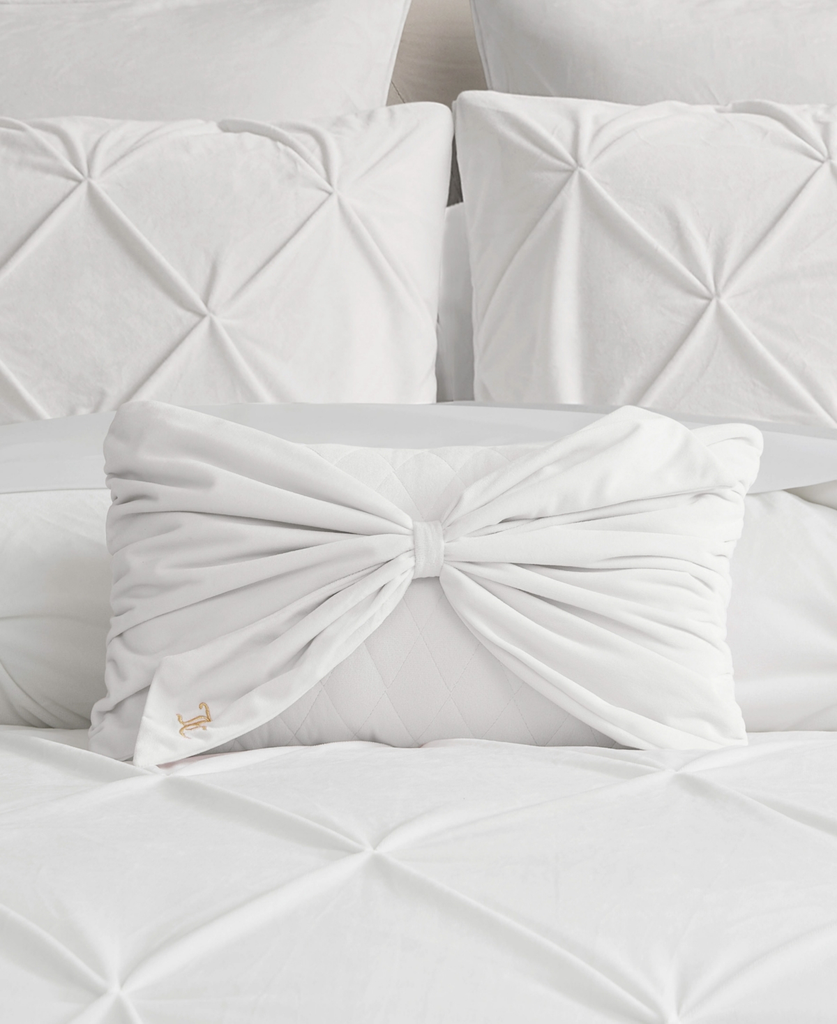 Shop Juicy Couture Velvet Bow Decorative Pillow, 10" X 18" In White