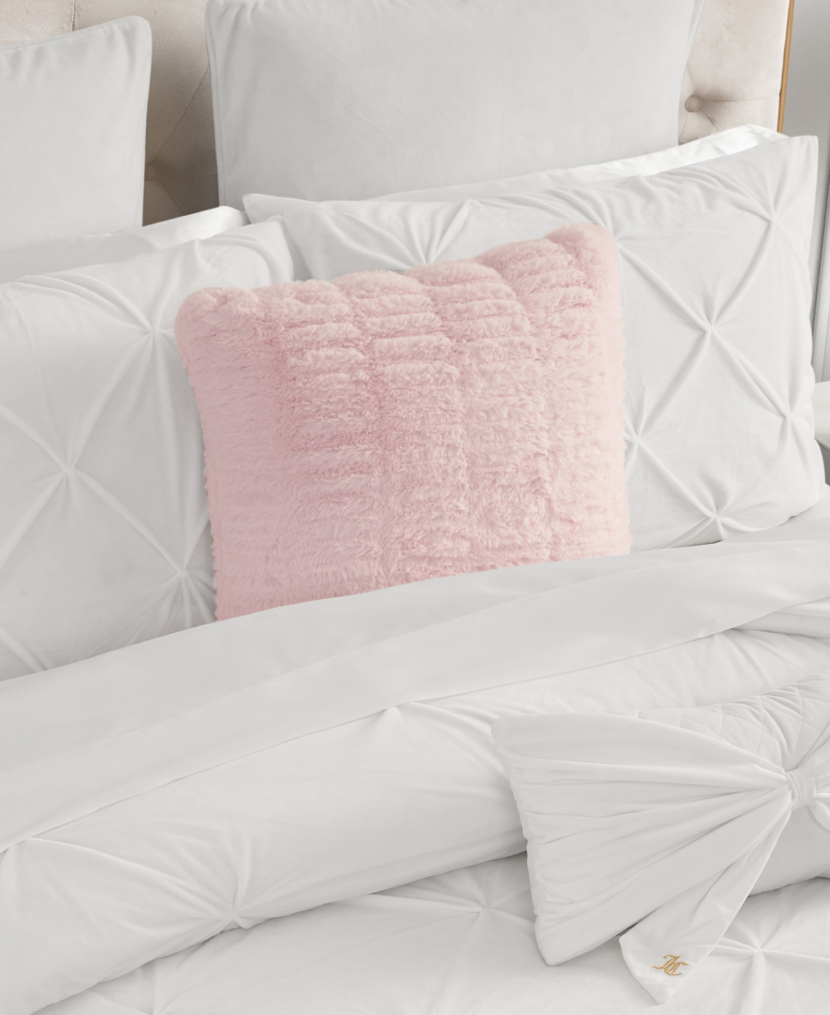 Juicy Couture Pleated Faux Fur Decorative Pillow, 20" X 20" In Pink