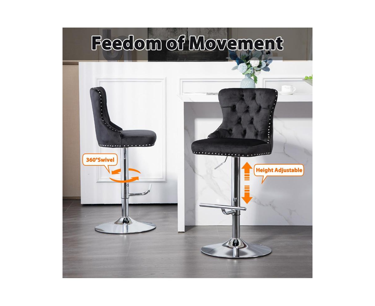 gaomon Velvet Bar Stools Set of 2, Modern Upholstered Bar Chairs, Adjustable Swivel Bar Stools with Tufted Back and Nailhead Trim for Kitchen Island R
