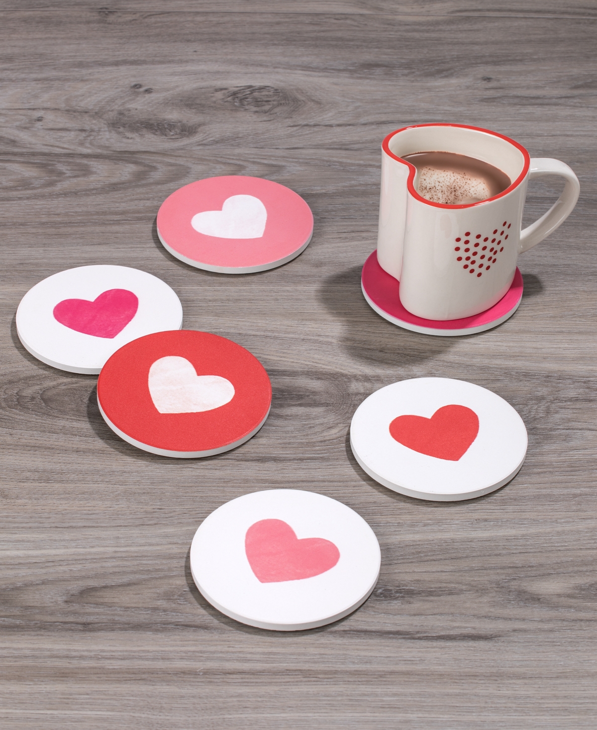 Thirstystone Printed Heart Coasters, Set Of 6 In White,pink