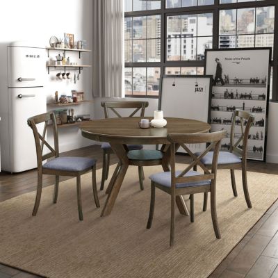  Round Rubber Wood Dining Table, Trestle Base, Modern
