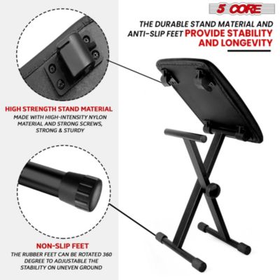 Keyboard Stand Single X Style Adjustable Piano Riser + Keyboard Piano Bench