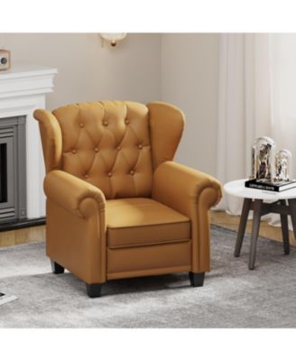 Modern Tufted Push Back Armchair Technical Leather Chair, Adjustable Single Sofa Chair with Sturdy Wood Legs for Bedroom, Living Room, Small Space(Color:ORANGE)