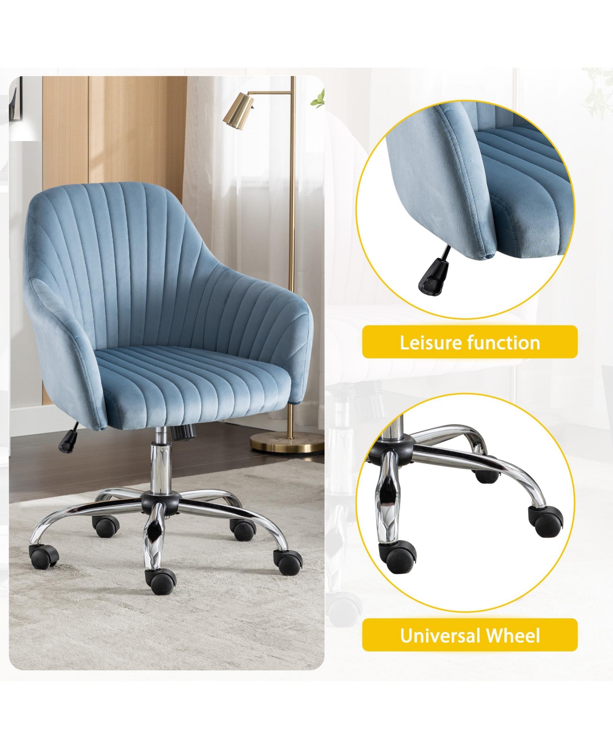 Boyel Living Velvet Accent Chair Modern Home Office Leisure with Adjustable Height and Casters