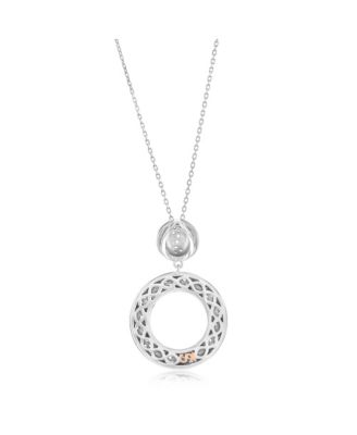 Suzy Levian Sterling Silver Pave White Cubic Zirconia Black Enamel Circle Drop Pendant