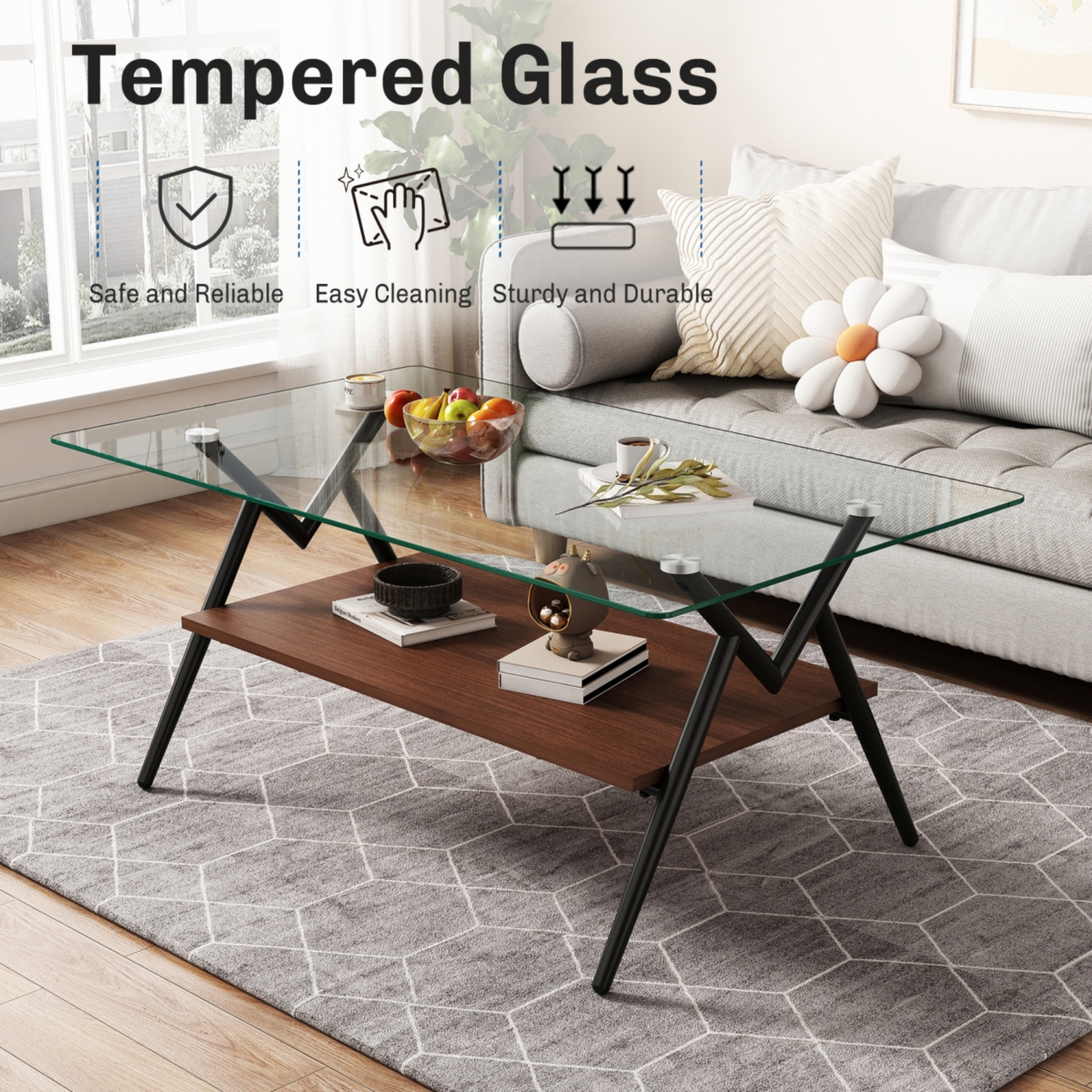 Streamdale Modern 3-Piece Glass Coffee Table Set