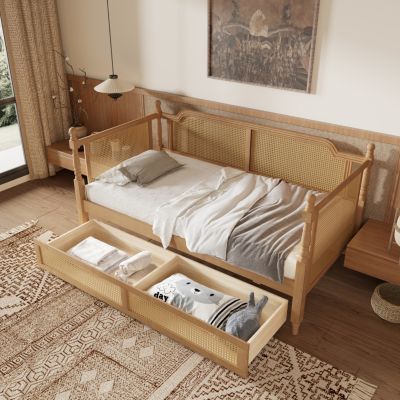  Rattan Full Size Daybed with Storage Drawers