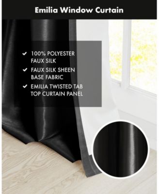 Emilia Twist Tab Lined Window Curtain Panel, Single Curtain with Privacy Lining for Bedroom and Living Room, 84 inch length Single Curtain, Width 50 length 84 inches, Black Window Panel