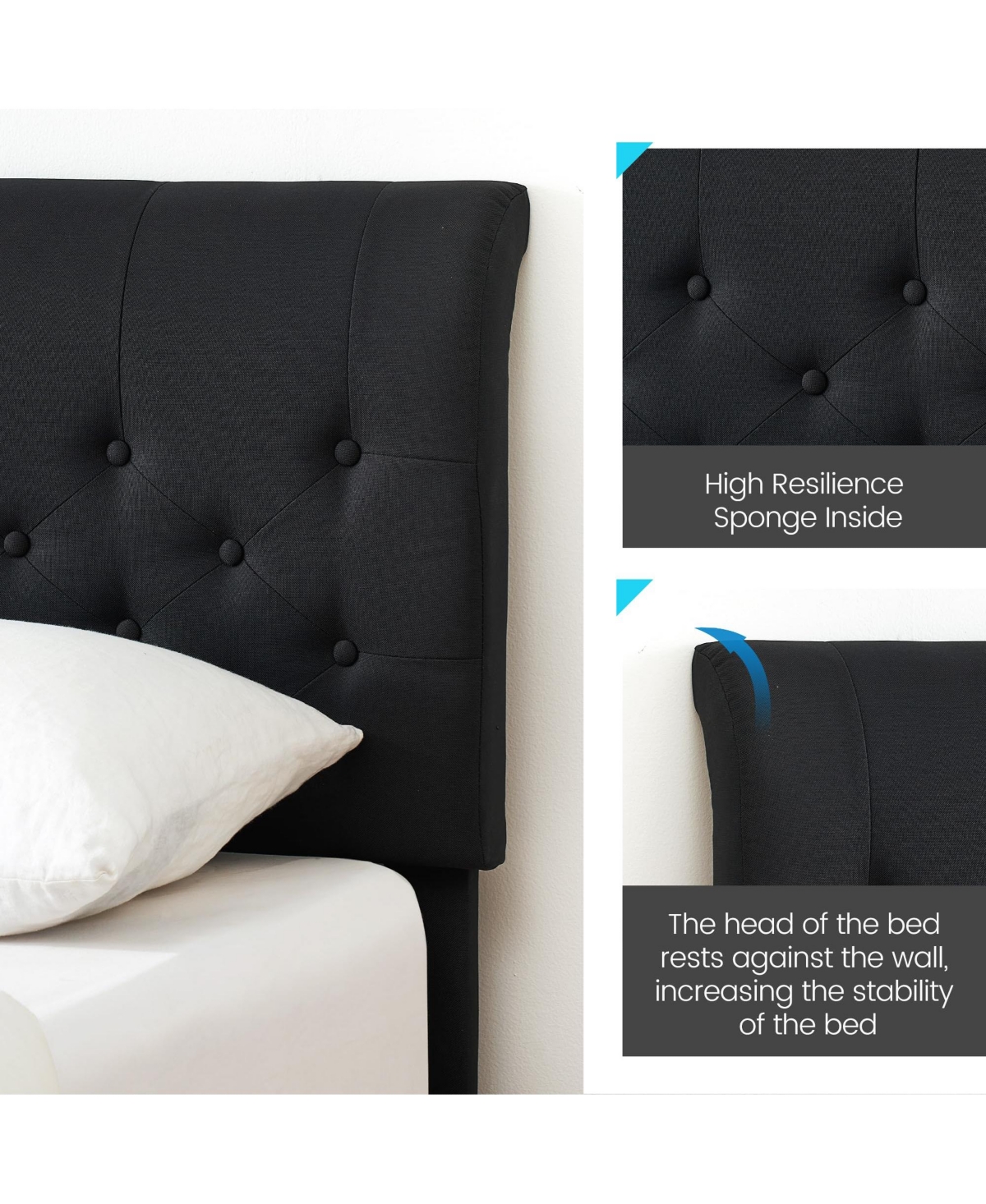 gaomon Size Bed Frame with Curved Upholstered Headboard, Platform Bed Frame with Adjustable Button Tufted Headboard
