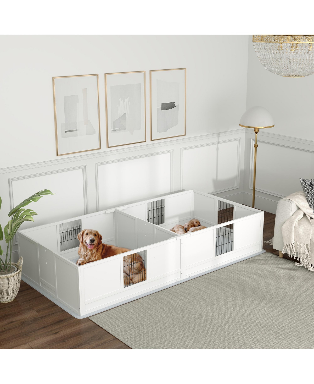 PawHut Two Rooms Design Whelping Box for Dogs w/ Pad, 19